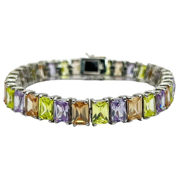 Colored CZ Rhodium Plated 925 Sterling Silver 7